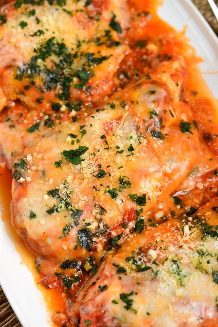 Chicken Parmesan on a serving plate