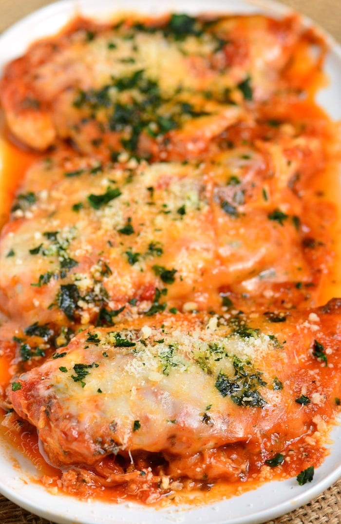 Chicken Parmesan on a serving plate 