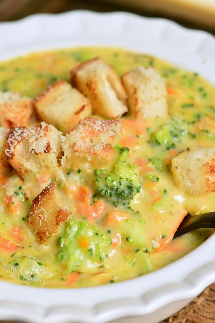 Broccoli Cheese Soup made with delicious Italian flavors in a bowl 