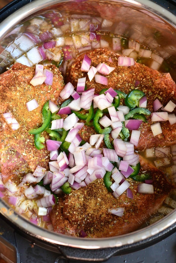 Pork Carnitas in Instant Pot with ingredients 