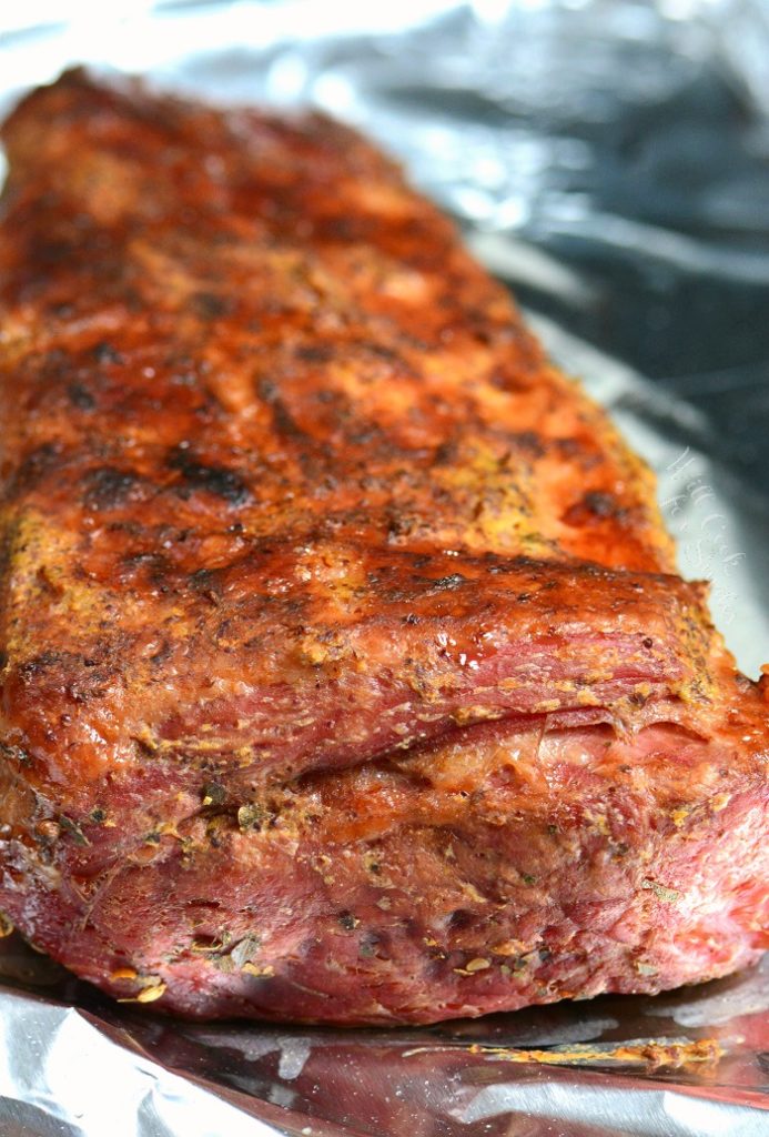 corned beef brisket on foil after broiling.