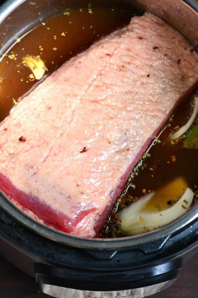 corned beef brisket flat inside the instant pot before cooking.