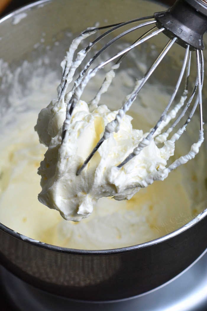 Whipped Cream Cheese Frosting in mixer