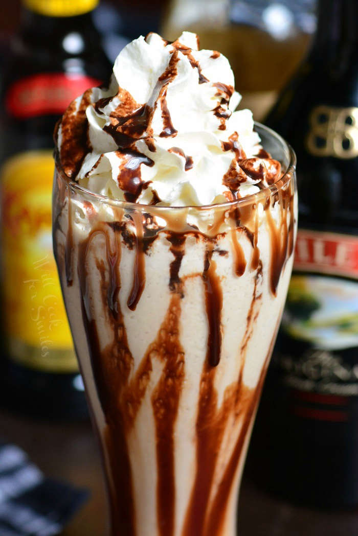 Frozen Mudslide in a glass with whip cream on top 