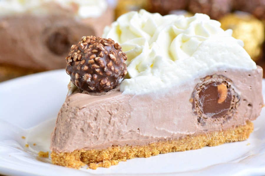 horizonal slice of no bake cheesecake.