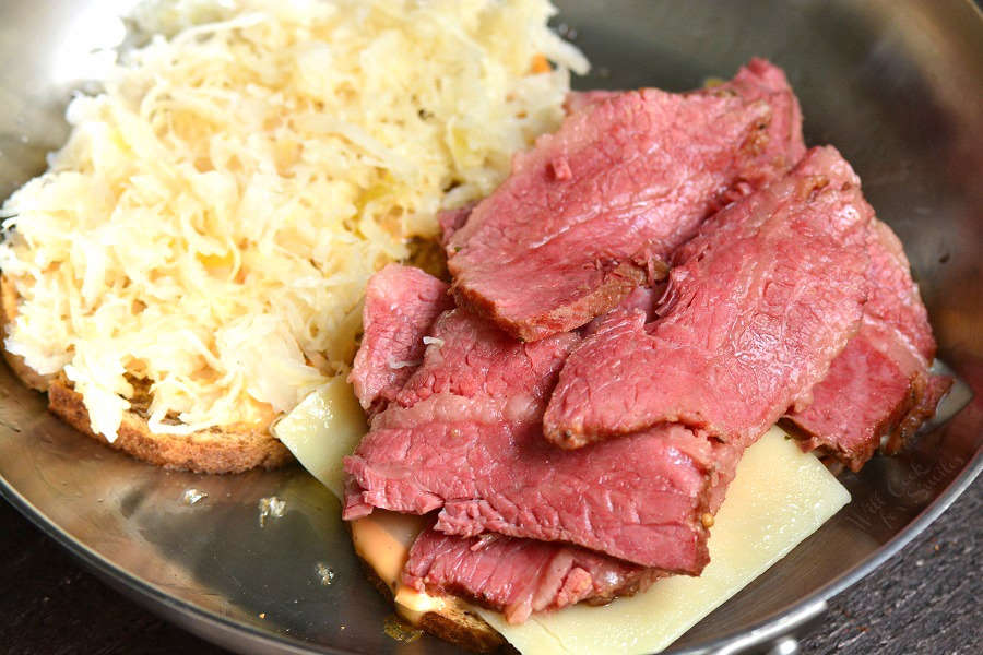 Reuben Sandwich with top of bread off