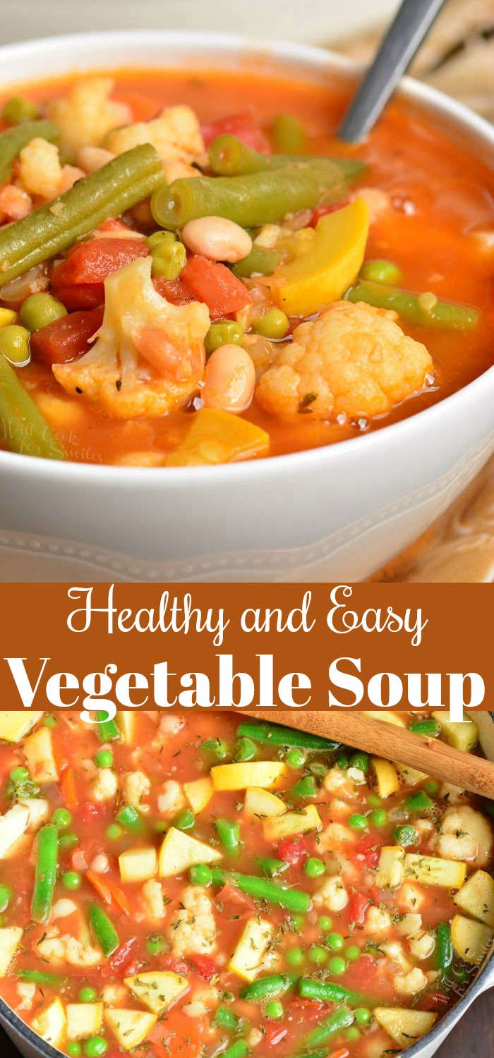 Easy Vegetable Soup is healthy, hearty, and so easy to make in about 30 minutes. This soup is loaded with a lot of fresh vegetables and white beans. #healthy #soup #vegetables #vegetablesoup