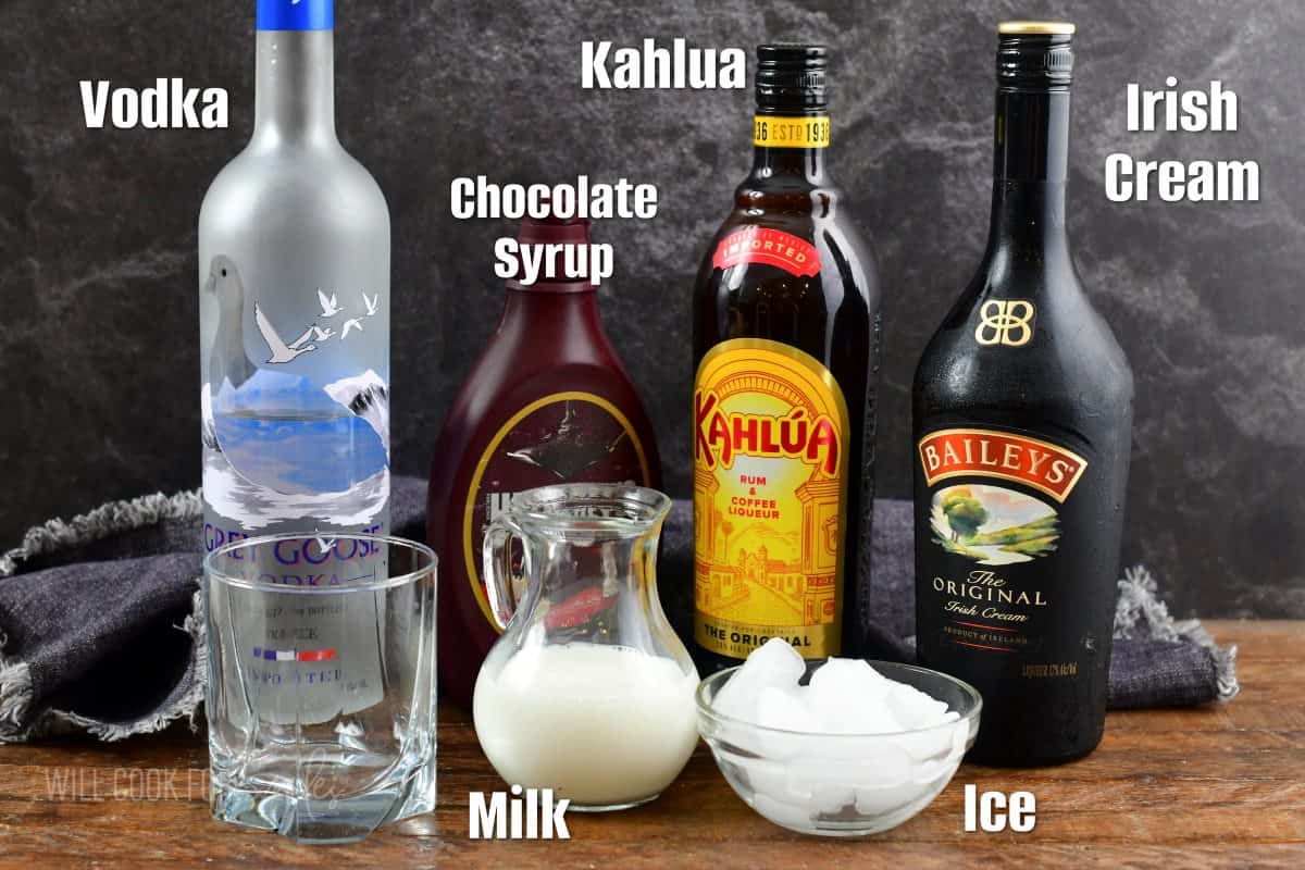 labeled ingredients to make a mudslide on the rocks.