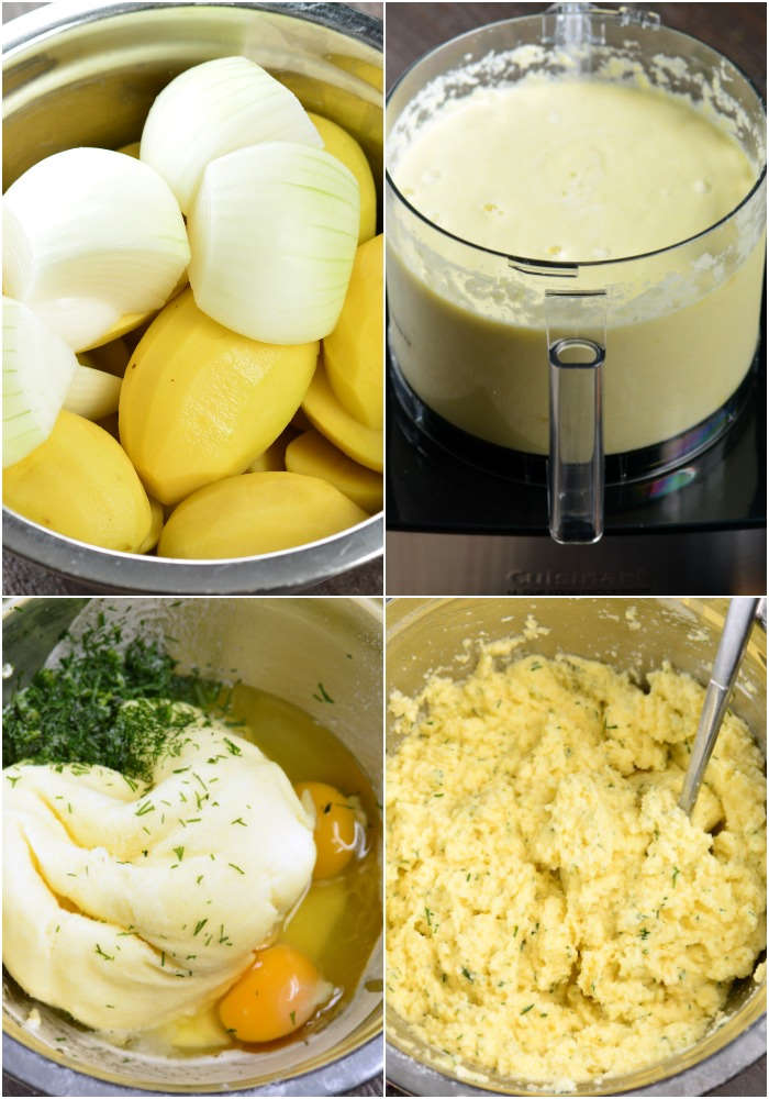 collage of how to make potato pancakes.