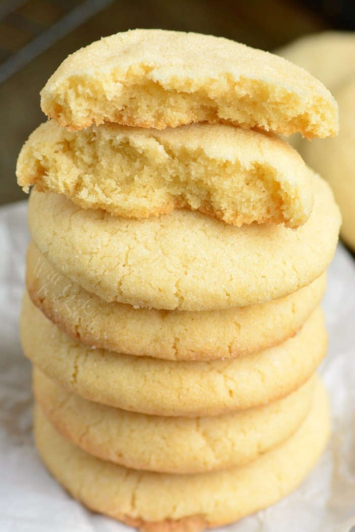 Soft Sugar Cookies stacked up on each other 