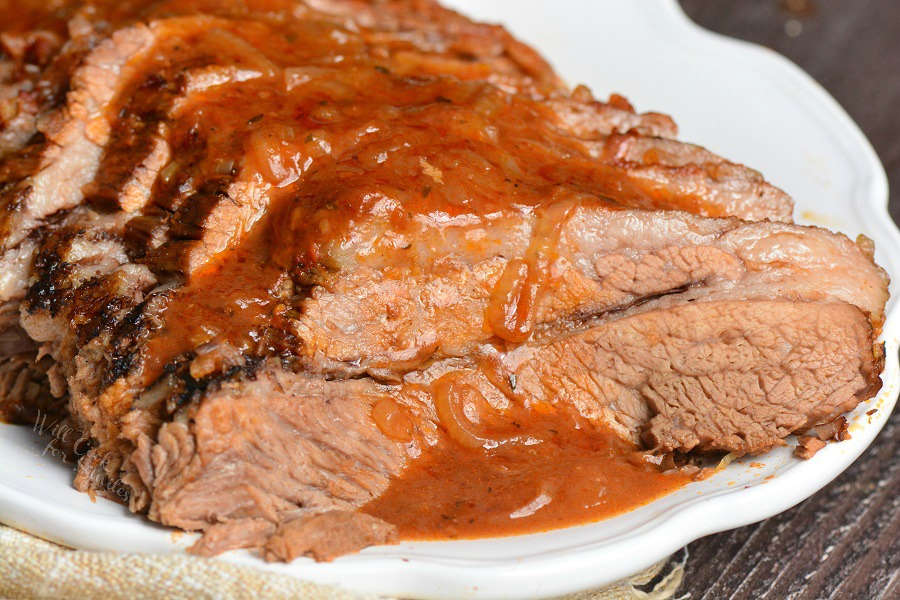 cooked beef brisket on a serving platter