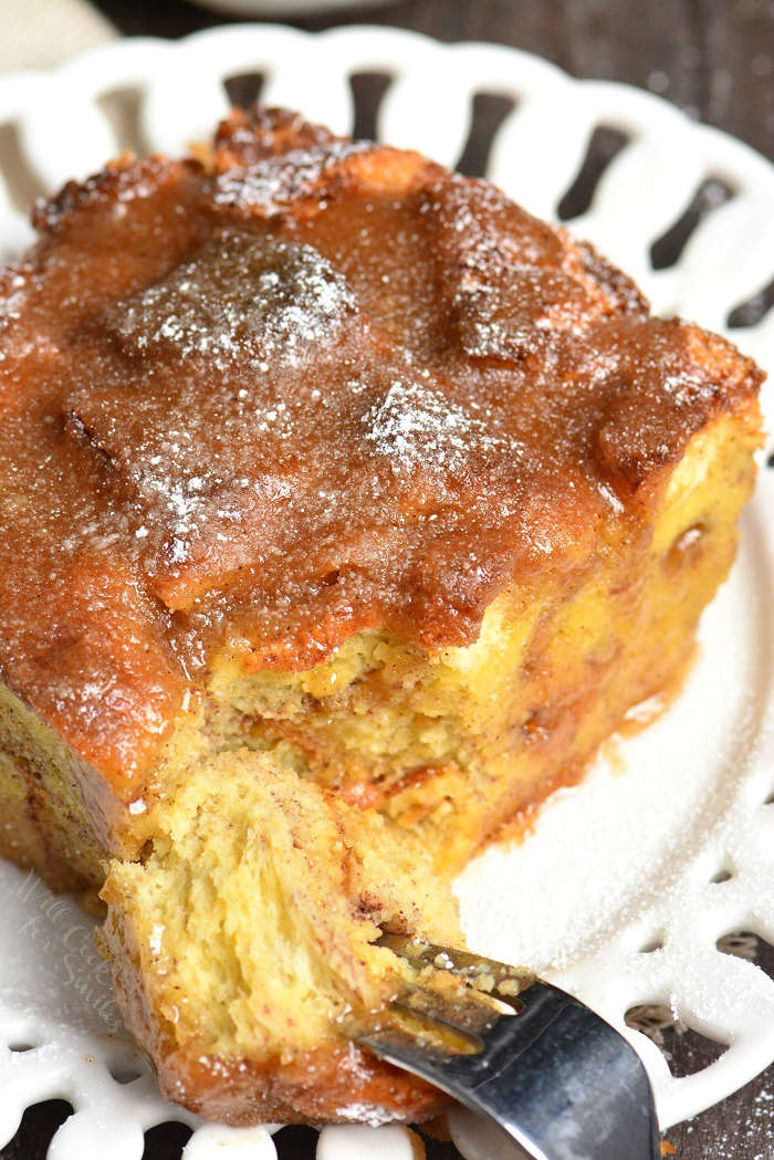 French Toast Casserole is so comforting and made with simple ingredients. Made with Brioche, sweet egg mixture, and topped with an easy sweet cinnamon butter syrup. 