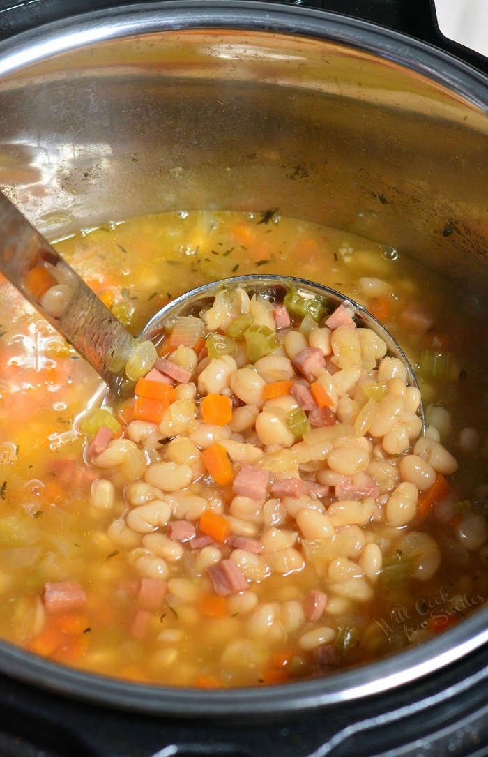 Ham and Bean Soup made in an Instant Pot. This soup is made with leftover ham, navy beans, and a simple combination of veggies and spices.