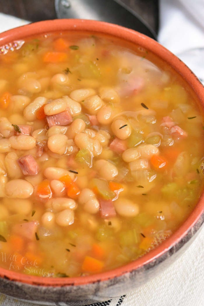 Ham and Bean Soup made in an Instant Pot. This soup is made with leftover ham, navy beans, and a simple combination of veggies and spices.