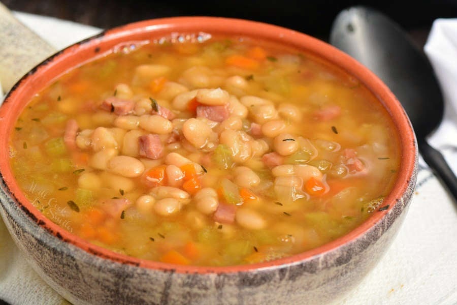 Ham and Bean Soup made in an Instant Pot. This soup is made with leftover ham, navy beans, and a simple combination of veggies and spices.