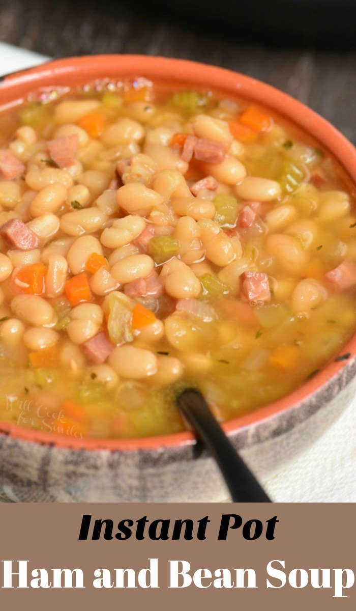 Ham and Bean Soup made in an Instant Pot. This soup is made with leftover ham, navy beans, and a simple combination of veggies and spices.
