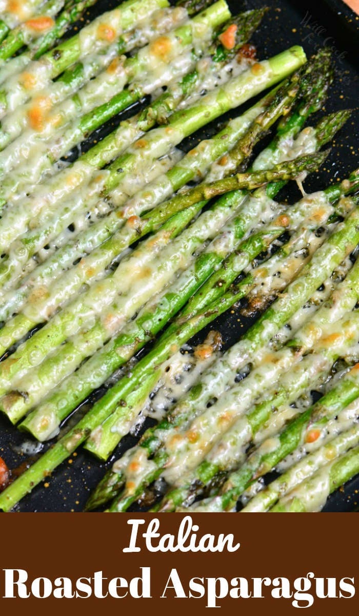 Italian Roasted Asparagus is a simple side dish that will be ready in less than 20 minutes. It's made with addition of Italian flavors like oregano, parsley, and Parmesan cheese. #sidedish #sides #asparagus #roasted #parmesan