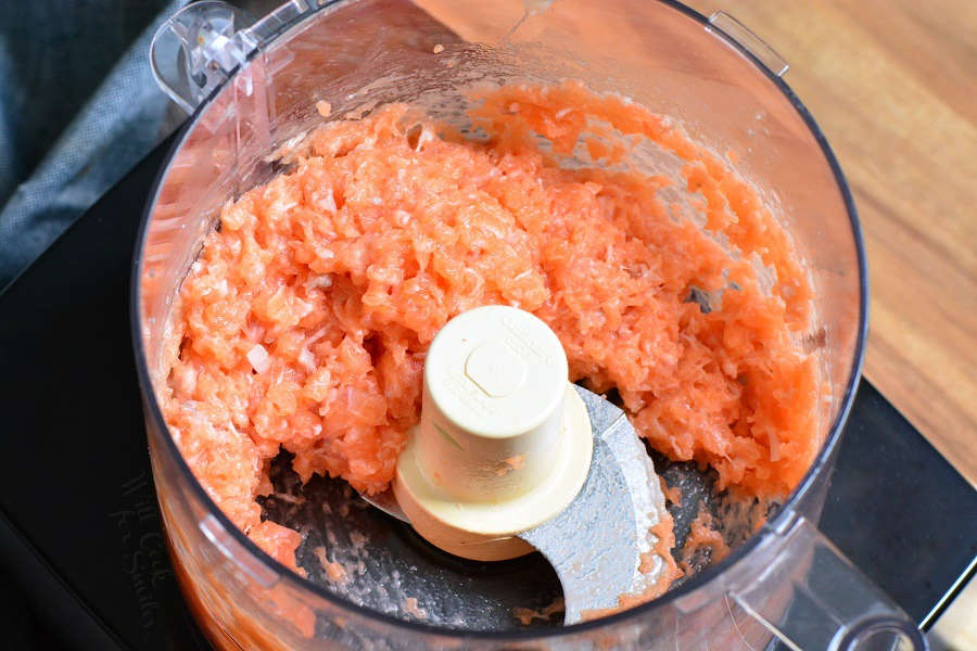 Pulsing salmon in a food processor