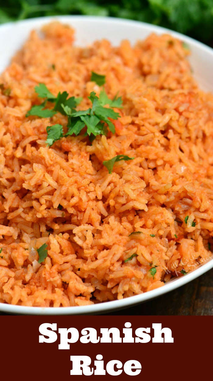 Spanish Rice is a great tomato based rice. Also called Mexican Rice in a serving bowl 