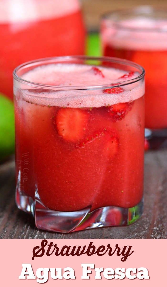 Strawberry Agua Fresca. A perfect summer drink with refreshing blend of strawberries, water, sugar, and lime juice is a great light alternative to juices and sodas. #drink #strawberry #aguafresca #summerdrink