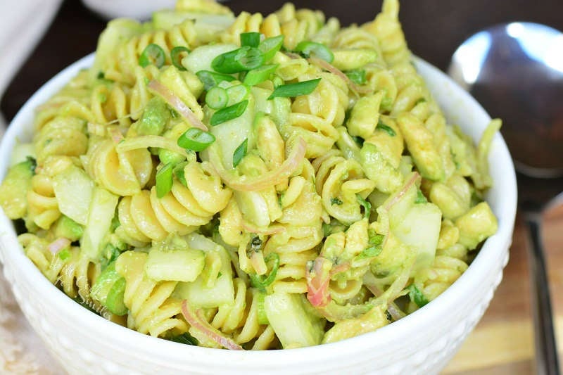 Cucumber Pasta Salad in a bowl 