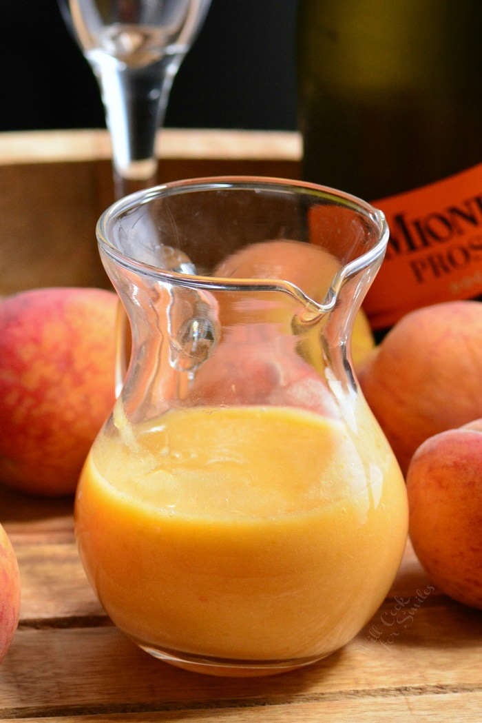 Peach Puree in a glass pitcher 