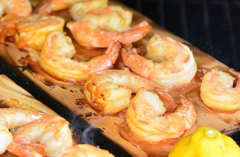 grilling Shrimp on cedar planks