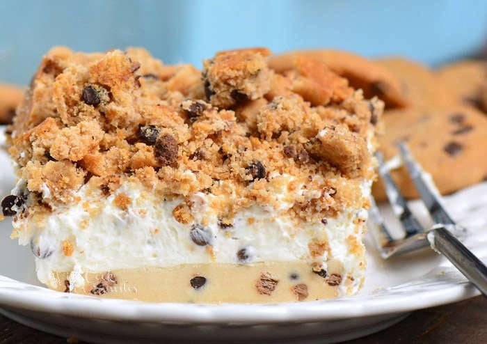 Cookie Dough No Bake Cheesecake on a plate