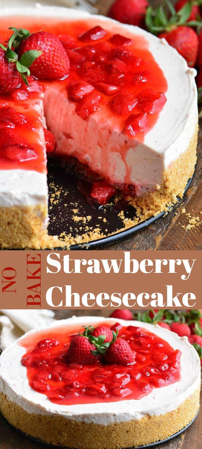 Collage of No Bake Strawberry Cheesecake 