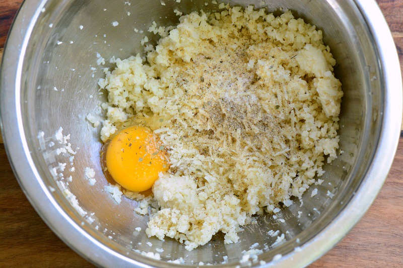 ingredients for cauliflower grilled cheese in a metal bowl 