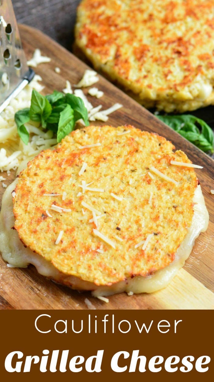 cauliflower grilled cheese on a cutting board with fresh herbs 