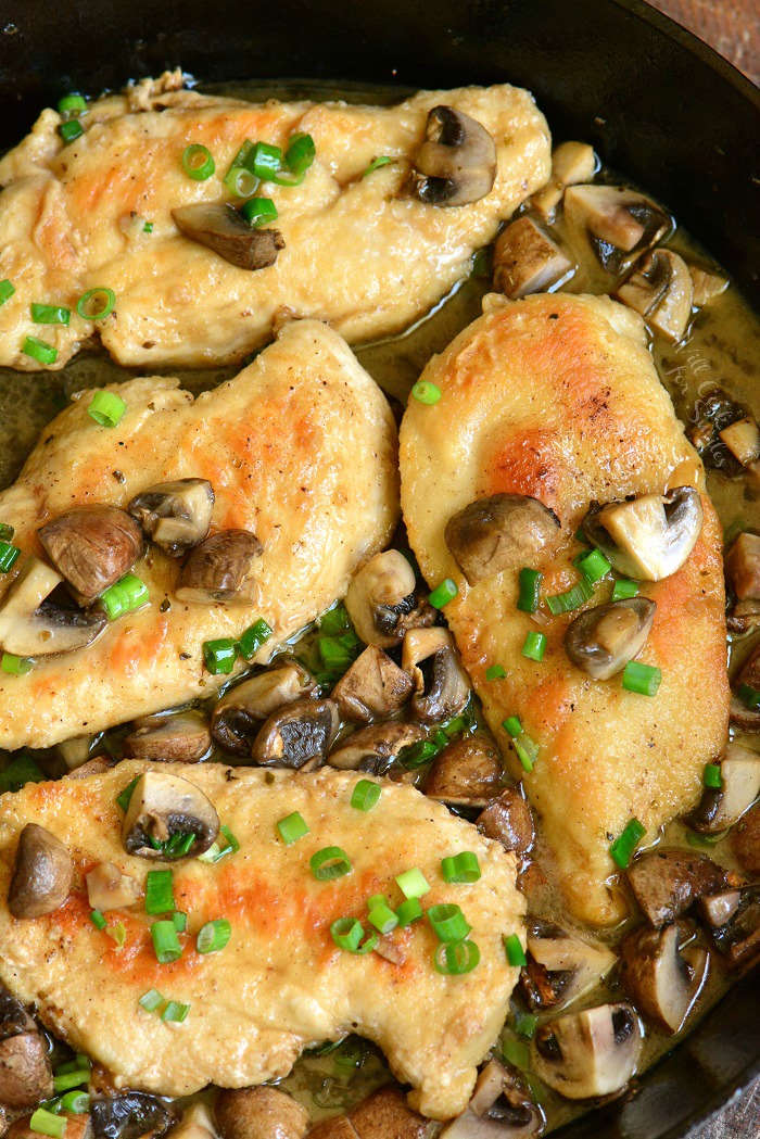 Chicken Marsala in a cast iron skillet 