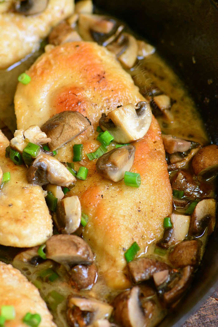 Easy Chicken Marsala in a cast iron skillet 