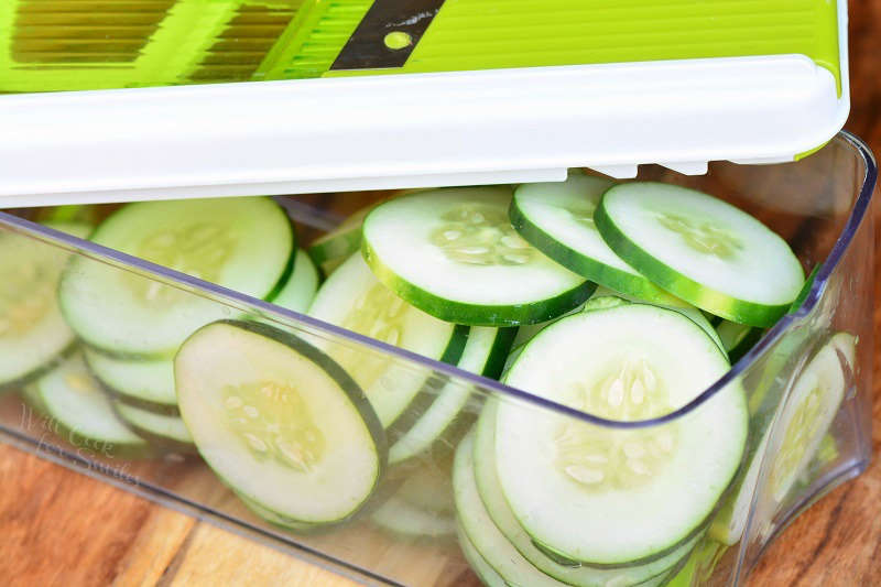 slicing cucumbers with a mandoline 