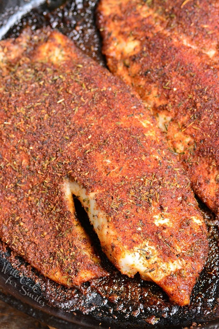 blackened tilapia in cast iron skillet 