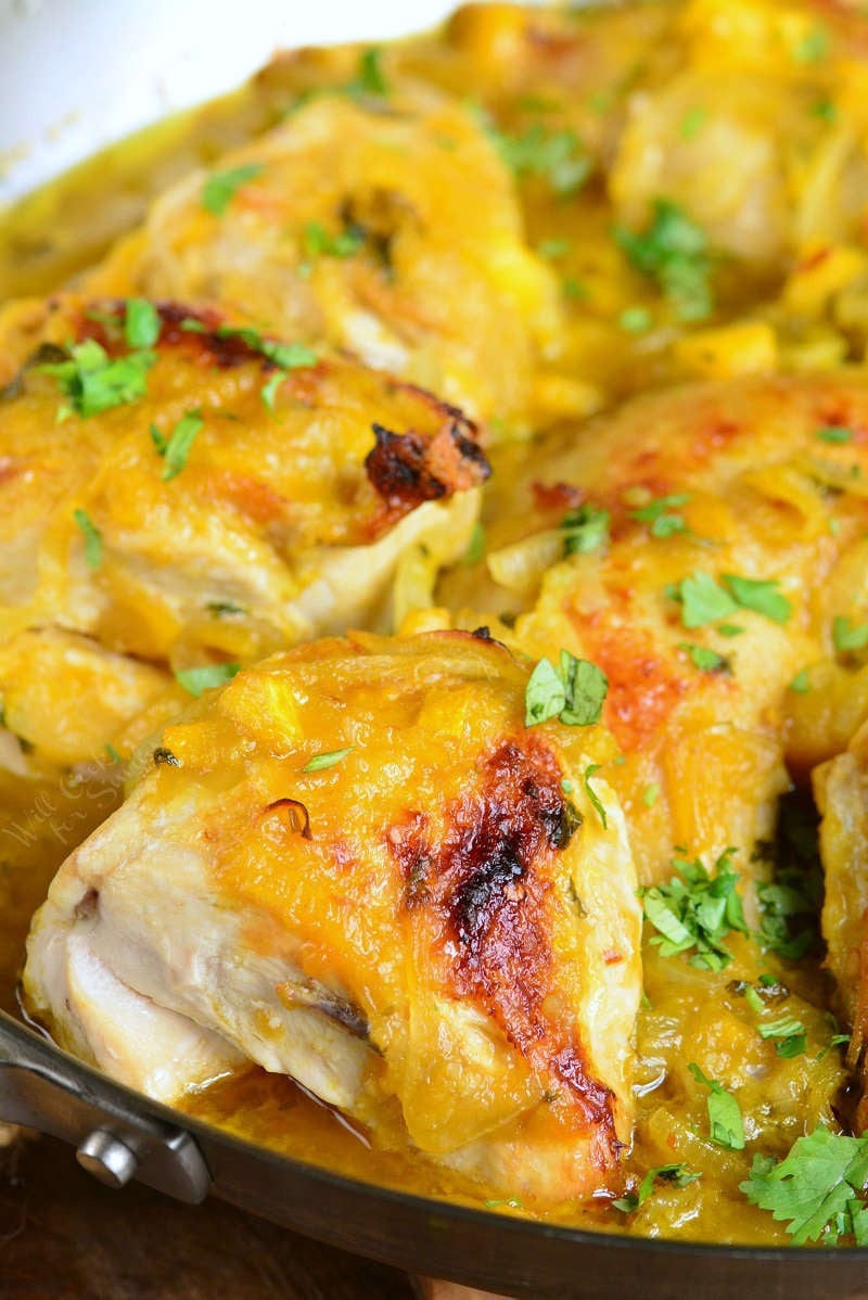 Baked Mango Chicken in a pan