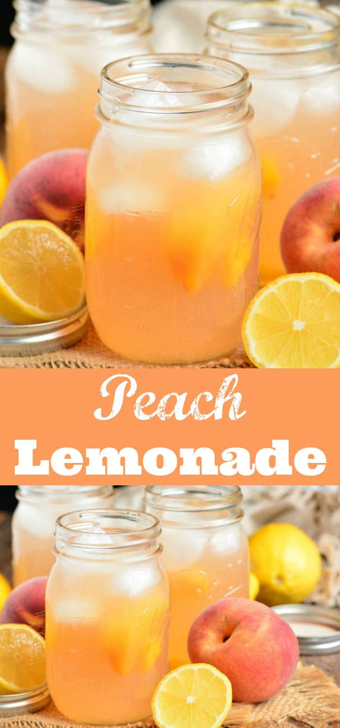 Peach Lemonade in mason jars in a  collage 