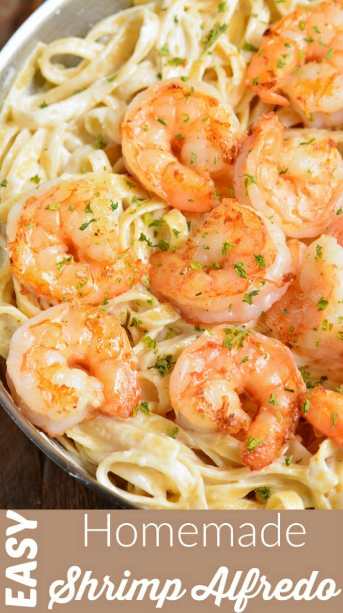 Shrimp Alfredo recipe in a pan 