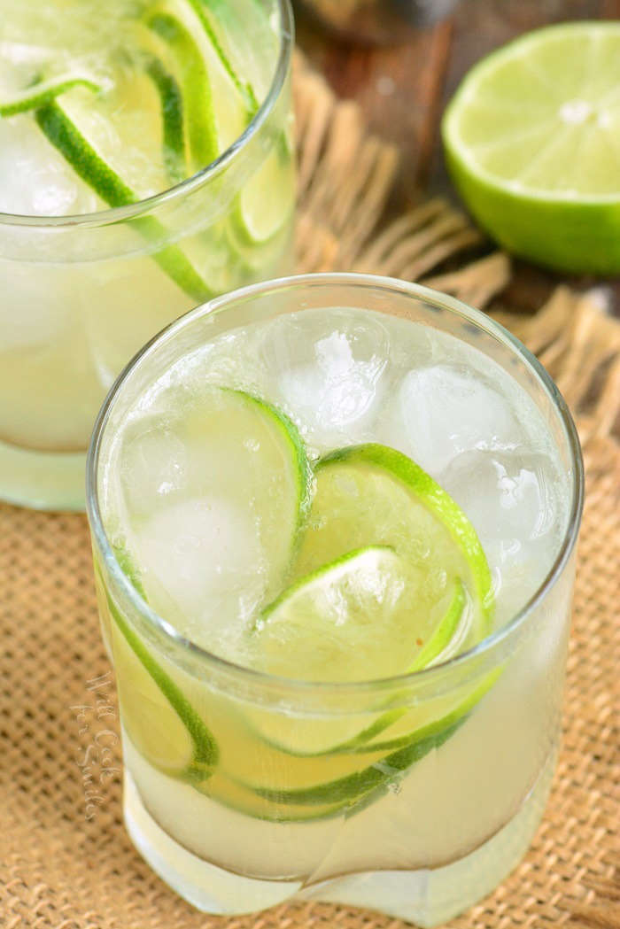 caipirinha in a glass with ice and lime 