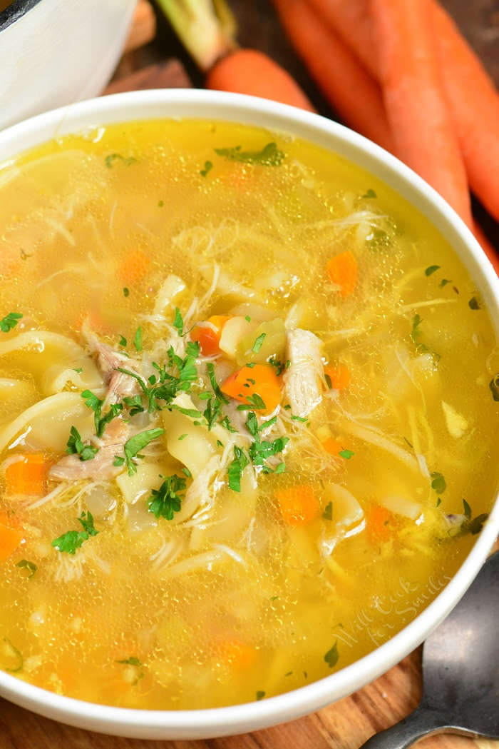 homemade chicken noodle in a bowl 