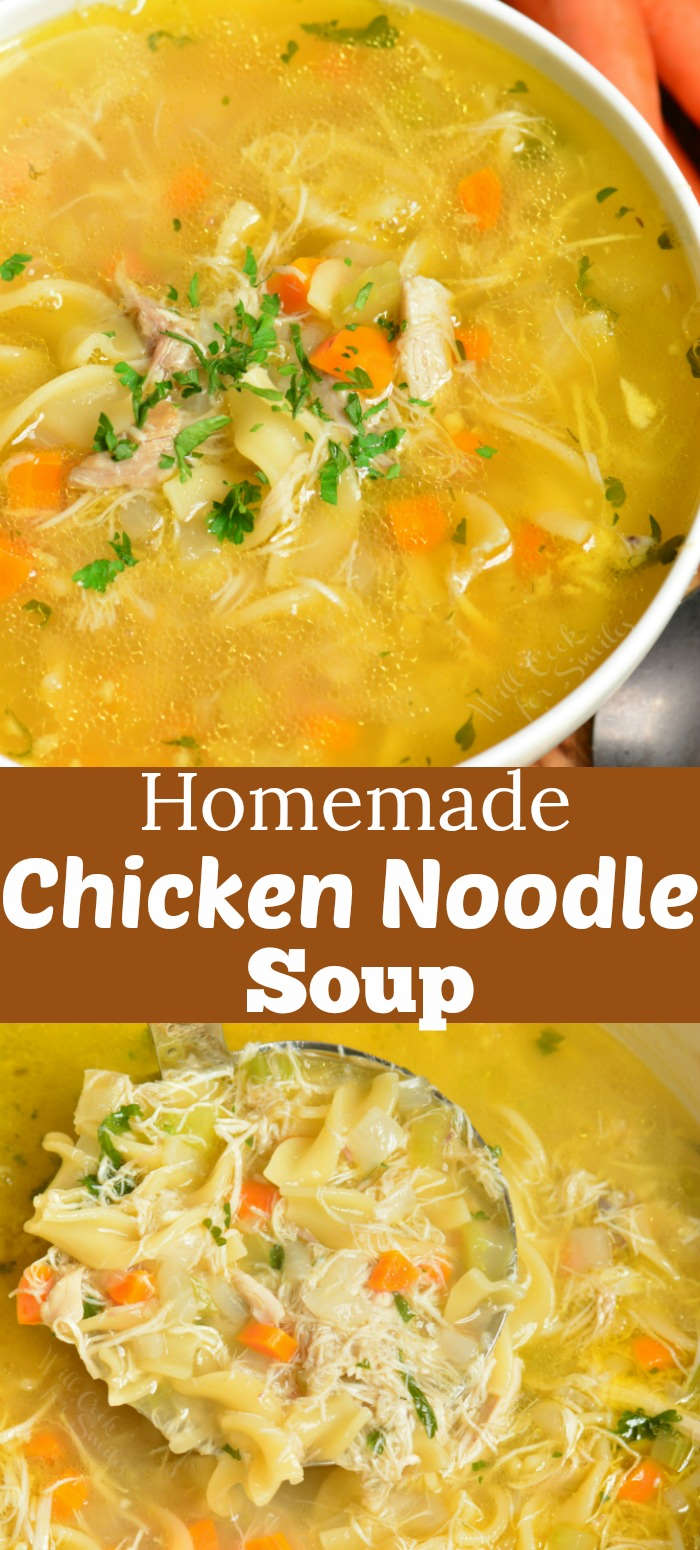 chicken noodle soup in a bowl collage 