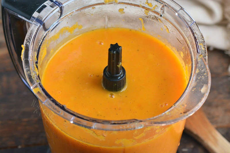 blended butternut squash soup in a food processor 