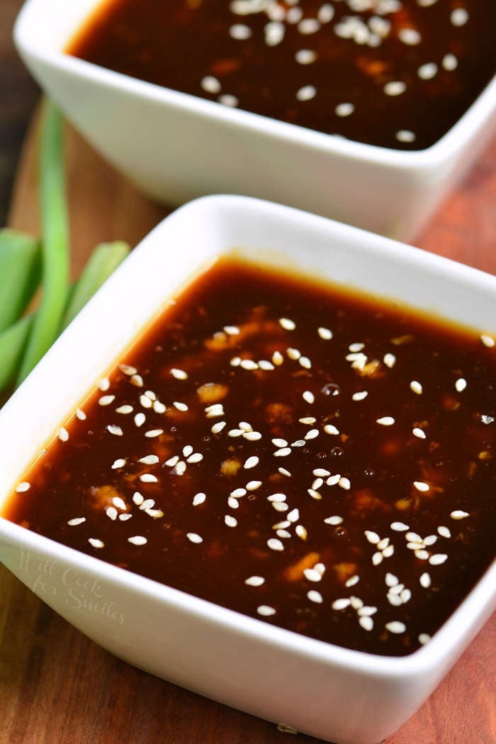 homemade teriyaki sauce in a small bowl 