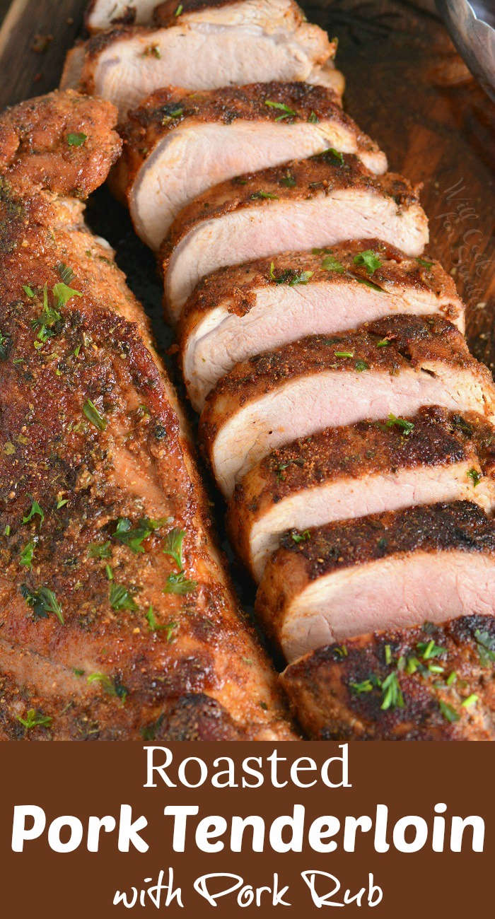 pork tenderloin sliced on a cutting board 