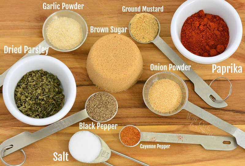 pork seasoning ingredients on a wood cutting board 