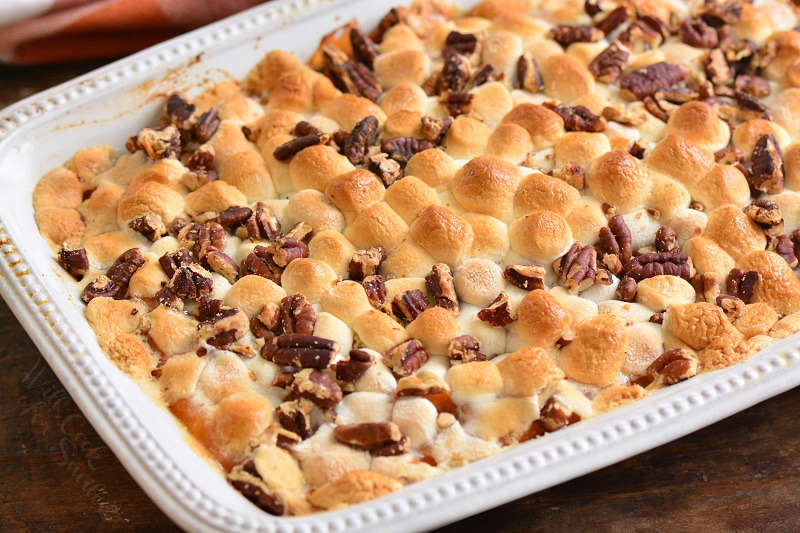 sweet potato casserole with marshmallow topping.
