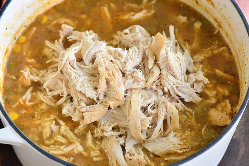 shred chicken and add it back to the pot
