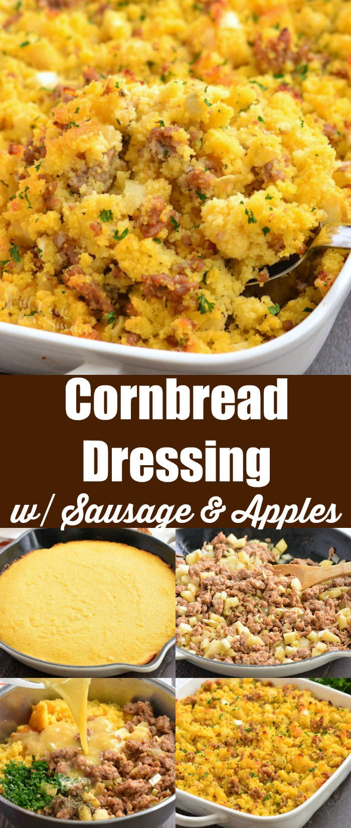 sausage cornbread dressing collage