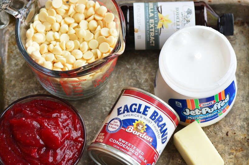 ingredients for cranberry white chocolate fudge