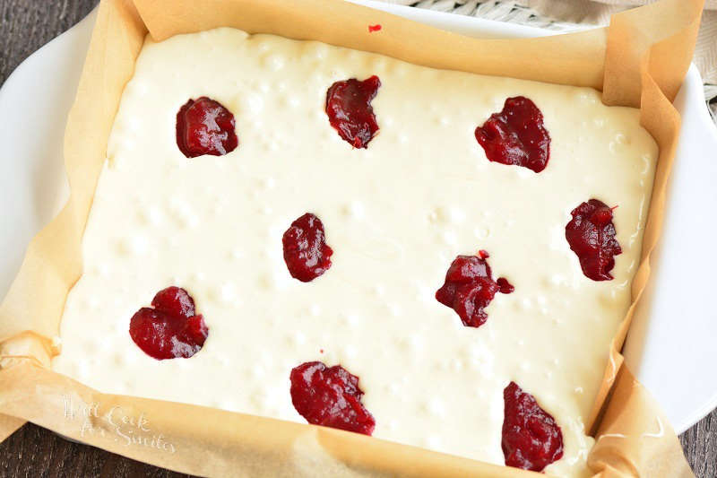 cranberry jam drops in white chocolate fudge